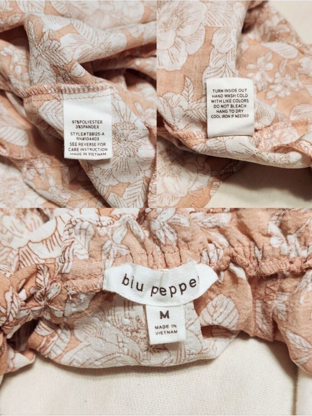 Blu Pepper Mini Dress Peach White Floral Puff Sleeve Medium - Picture 8 of 9